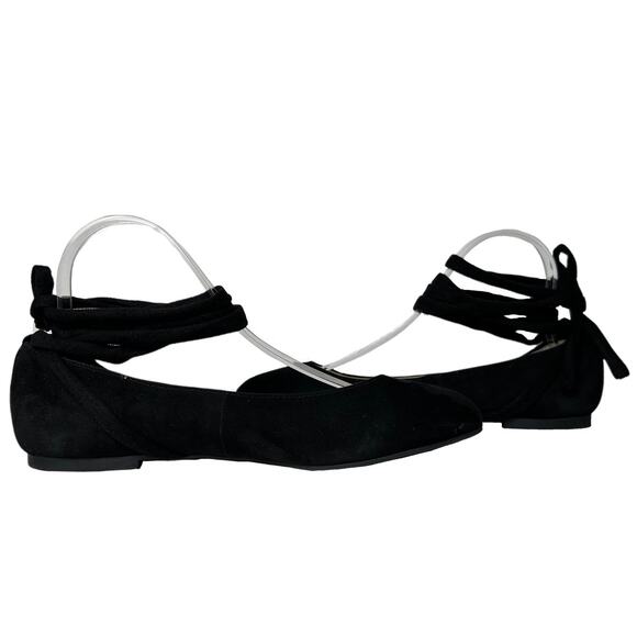 Jessica Simpson Black Suede Lace Up Ballerina Flats - Picture 1 of 7
